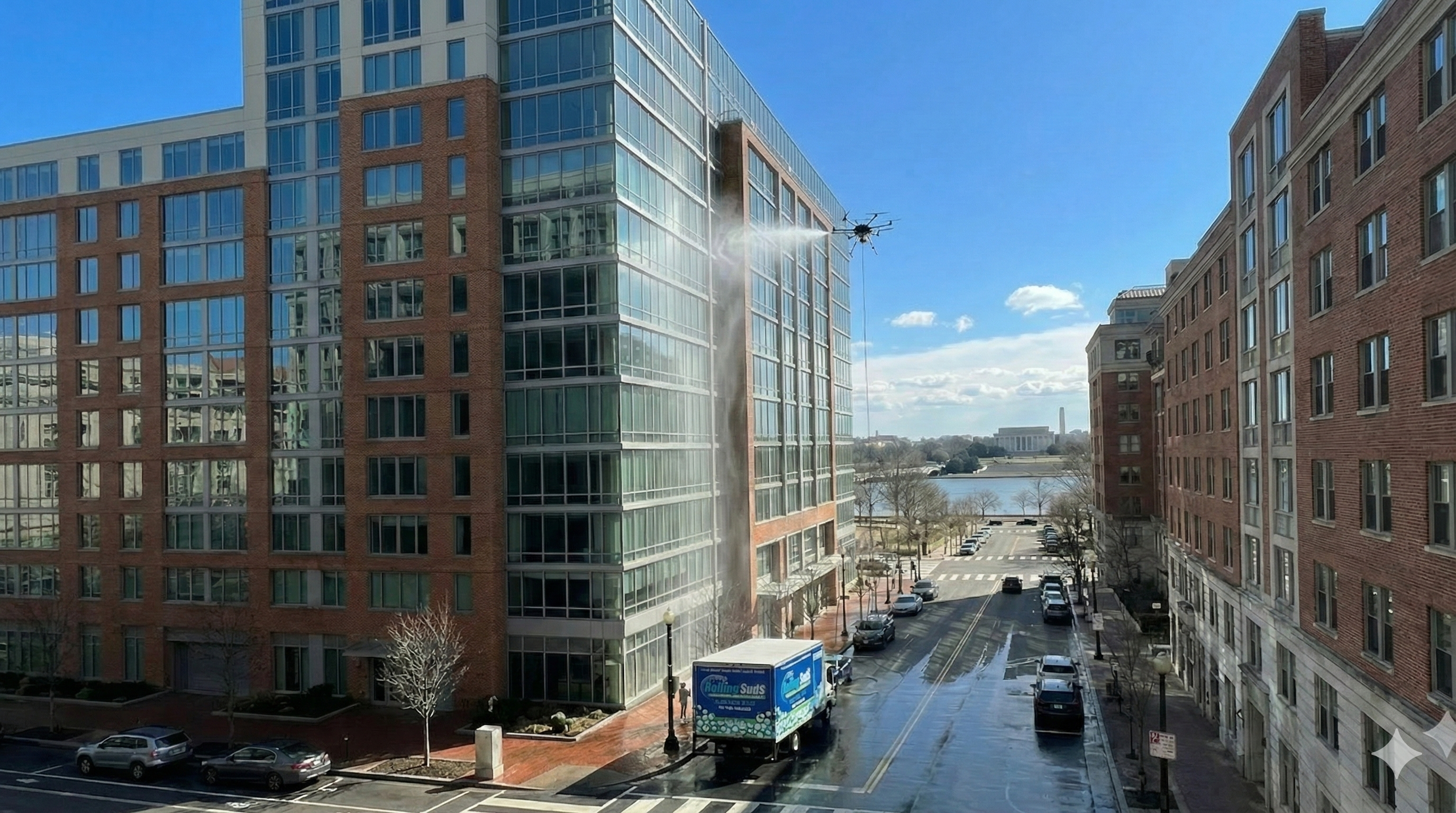 Drone Facade Cleaning before and after