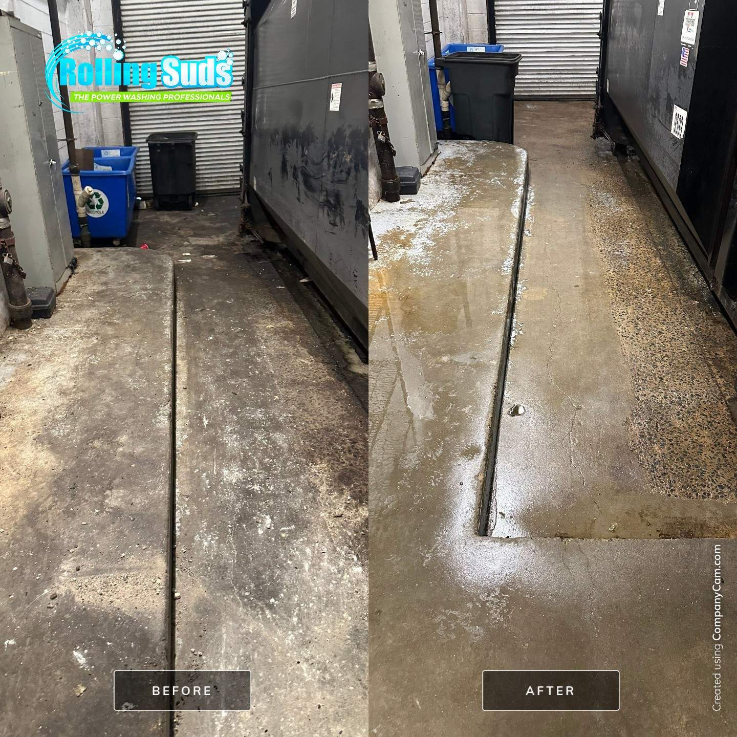 Dumpster Pad Cleaning before and after